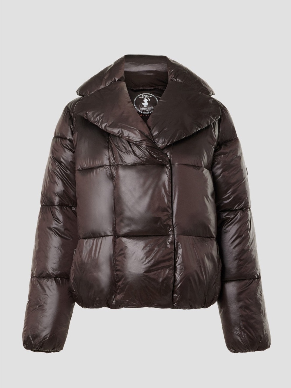 SAVE THE DUCK Shiny Dark Brown Quilted Puffer Jacket
